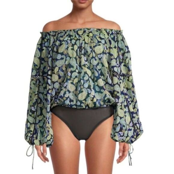 Free People Intimately Women's Sundown Green Paisley Bodysuit Size Large - Picture 1 of 10
